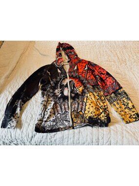 Native-Inspired Multicolor Hooded Zip-Up Sweatshirt With Feather & Arrow Graphic